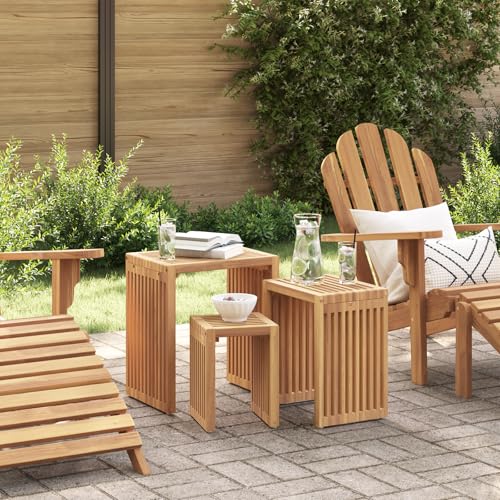 Qnhdfrt 3er Set Nesting Beistelltische aus Massivholz Teak für Garten Terrasse Balkon Indoor und Outdoor Braun Rechteckig Robust mit Latten-Design Platzsparend von Qnhdfrt