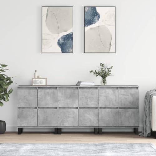 Qnhdfrt 3er Set Sideboard Schrank Betongrau Holzwerkstoff Metall 180cm Breit für Wohnzimmer Küche Flur mit Zeitlosem Design und Viel Stauraum von Qnhdfrt