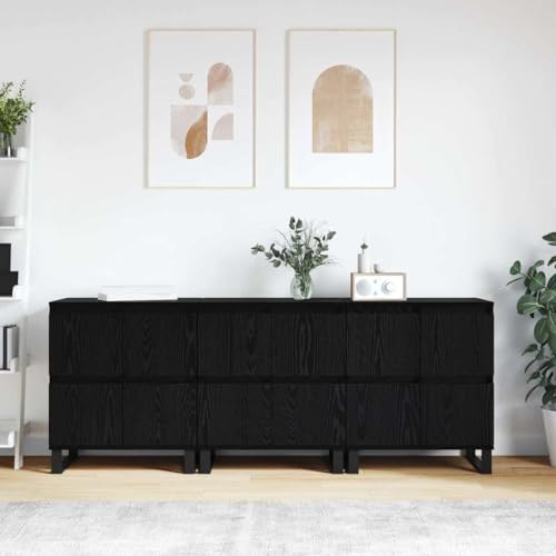 Qnhdfrt 3er Set Sideboard Schwarze Eiche 180x35x70 cm Massiver Holzwerkstoff mit 12 Türen Modernes Lowboard für Living Room Küche Flur von Qnhdfrt