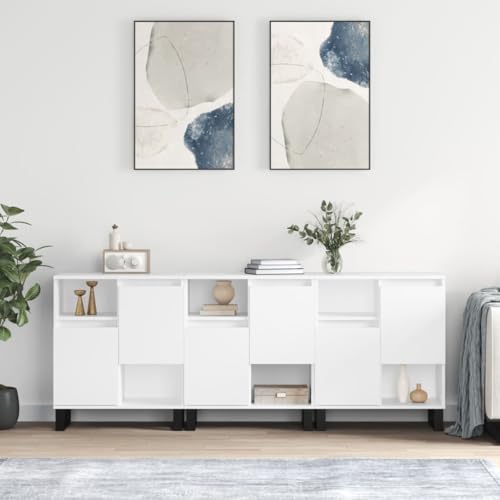 Qnhdfrt 3er Set Sideboard Weiß Holzwerkstoff und Metall Breit 180 cm mit viel Stauraum für Wohnzimmer Küche Flur | Zeitloses Design und robuste Konstruktion von Qnhdfrt