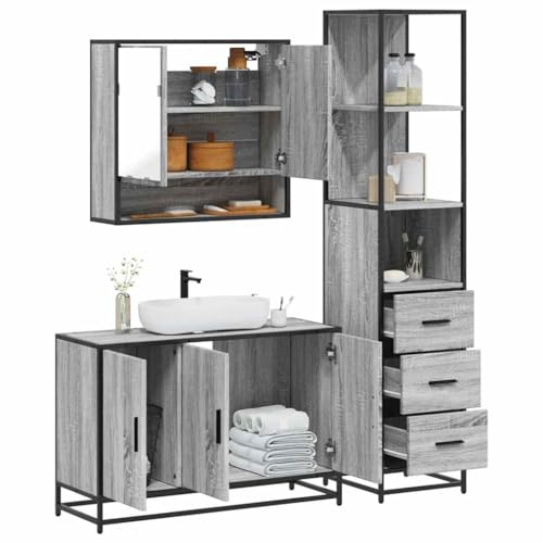 Qnhdfrt 3tlg Badmöbel Set Grau Sonoma Holzwerkstoff mit Metallgestell 90x60x166 cm Modernes Design Robust und Langlebig für kleine Badezimmer Gäste WC Qnhdfrt 3tlg Badmöbel Set Grau Sonoma Holzwerkstoff mit Metallgestell 90x60x166 cm Modernes Design Robust und Langlebig für kleine Badezimmer Gäste WC von Qnhdfrt