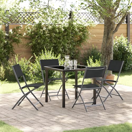 Qnhdfrt 4 Faltbare Gartenstühle Schwarz Outdoor Set mit pulverbeschichtetem Stahl und Textilene für Garten Balkon Camping – Robust Komfortabel Klappstuhl von Qnhdfrt