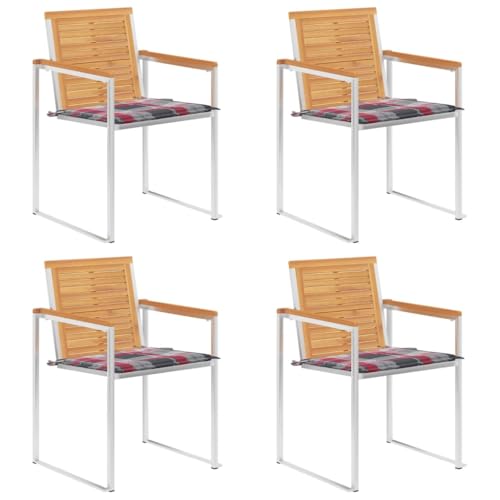 Qnhdfrt 4 Gartenstühle Set Massivholz Teak mit Kissen Outdoor Stühle Stapelbar für Garten Terrasse Balkon Robust Langlebig Wetterbeständig von Qnhdfrt