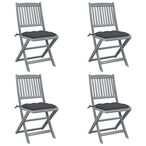 Qnhdfrt 4 Klappbare Gartenstühle mit Kissen Massivholz Akazie Grau Anthrazit Faltbare Stühle für Garten Terrasse Balkon Robust Witterungsbeständig Qnhdfrt 4 Klappbare Gartenstühle mit Kissen Massivholz Akazie Grau Anthrazit Faltbare Stühle für Garten Terrasse Balkon Robust Witterungsbeständig von Qnhdfrt