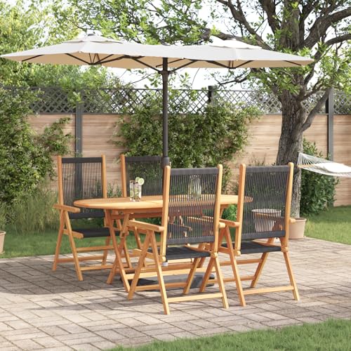 Qnhdfrt 4 Personen Gartentischset Klappbar aus Massivholz Akazie mit Poly Rattan Stühlen Oval 160x85cm Braun Gartenmöbel für Terrasse Balkon von Qnhdfrt