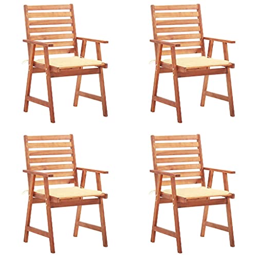 Qnhdfrt 4 STK Garten Essstühle mit Kissen Massivholz Akazie Cremeweiß Modern für Outdoor Terrasse Balkon Camping von Qnhdfrt