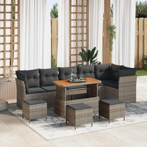 Qnhdfrt 4 Sitz Outdoor Sofa Set Grau Modulares Gartenmöbel Set aus Poly Rattan mit Tisch und Hocker für Terrasse Balkon Garten von Qnhdfrt