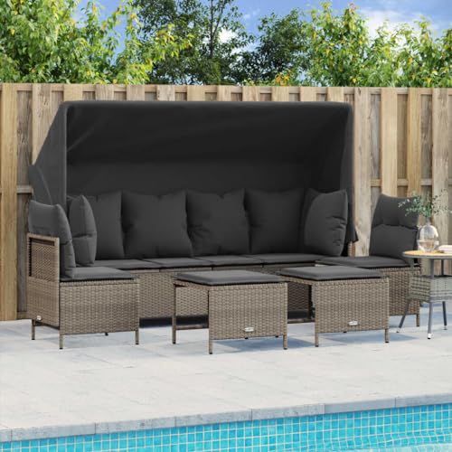Qnhdfrt 4 Sitzer Garten Sofa Set mit Sonnendach PE Rattan Gartenmöbel Set Lounge Set Outdoor Sitzgruppe Hellgrau für Terrasse Garten Balkon von Qnhdfrt