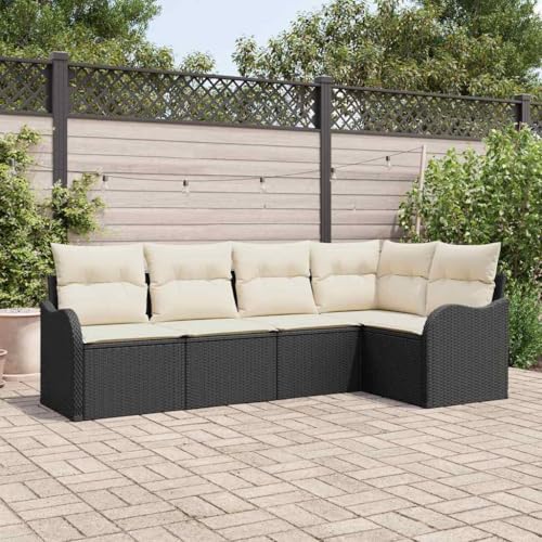 Qnhdfrt 4 Sitzer Outdoor Sofa Set Schwarz Creme Modular Gartenmöbel aus Poly Rattan mit Kissen Sitzgruppe für Terrasse Balkon Garten Qnhdfrt 4 Sitzer Outdoor Sofa Set Schwarz Creme Modular Gartenmöbel aus Poly Rattan mit Kissen Sitzgruppe für Terrasse Balkon Garten von Qnhdfrt