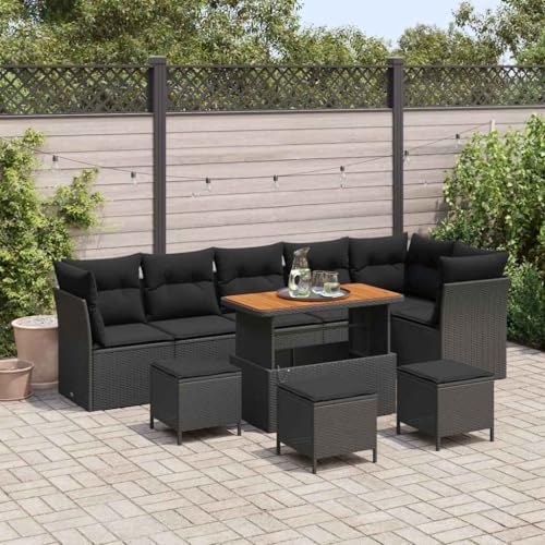 Qnhdfrt 4 Sitzer Outdoor Sofa Set Schwarz Modulares Gartensofa mit Tisch und Hocker aus Poly Rattan Wetterfest und Pflegeleicht für Garten Terrasse und Balkon von Qnhdfrt