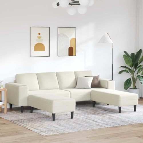 Qnhdfrt 4-Sitzer Samt Creme Schlafsofa mit Ottoman Bequeme Sitzeckenlounge mit atmungsaktivem Samtbezug Moderner Look und stützende Rückenlehne für Wohnzimmer Jugendzimmer und Balkon von Qnhdfrt