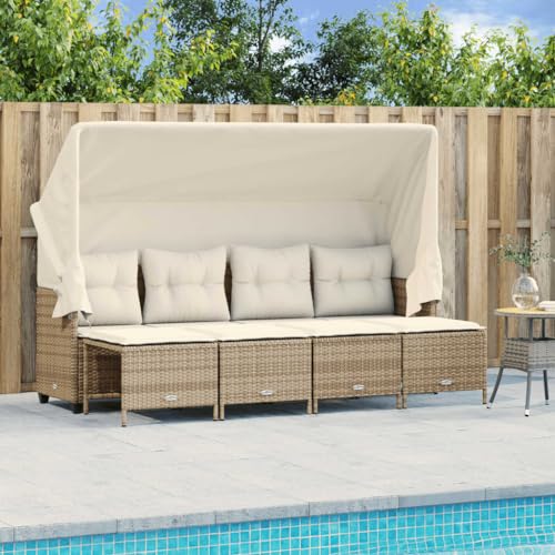 Qnhdfrt 4 Sitzer Sofagarnitur Set mit Sonnendach und Kissen PE Rattan Gartenmöbel Lounge Set Outdoor Sitzgruppe in Beige für Terrasse Garten und Balkon Qnhdfrt 4 Sitzer Sofagarnitur Set mit Sonnendach und Kissen PE Rattan Gartenmöbel Lounge Set Outdoor Sitzgruppe in Beige für Terrasse Garten und Balkon von Qnhdfrt