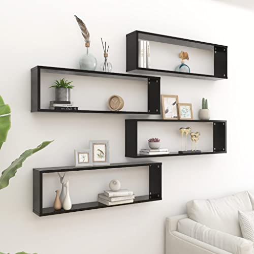 Qnhdfrt 4 Stück Schwarz Würfel Wandregal Set aus Holzwerkstoff 100x15x30 cm für Bücher CDs Pflanzen Dekoration in Wohnzimmer Bad Küche von Qnhdfrt