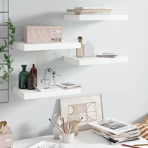 Qnhdfrt 4 Stück Schweberegale Hochglanz Weiß Wandregal 40x23x3.8 cm MDF Metall Unsichtbare Montage für Wohnzimmer Bad Küche Qnhdfrt 4 Stück Schweberegale Hochglanz Weiß Wandregal 40x23x3.8 cm MDF Metall Unsichtbare Montage für Wohnzimmer Bad Küche von Qnhdfrt
