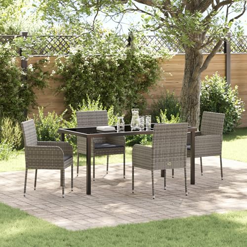 Qnhdfrt 4 Stühle Esstisch Set Grau Poly Rattan Gartenmöbel Essgruppe Outdoor für Terrasse Balkon von Qnhdfrt