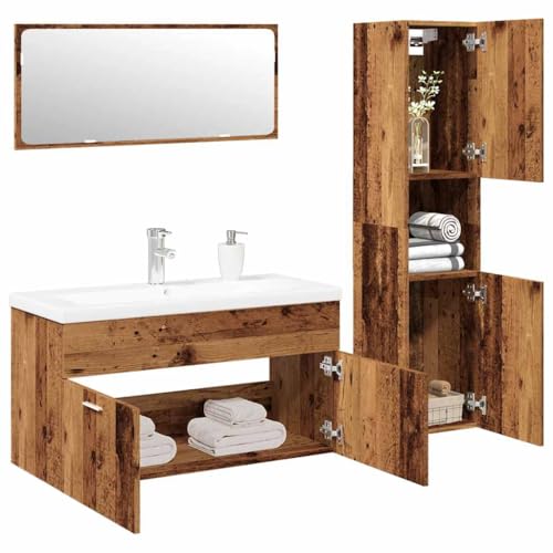 Qnhdfrt 4-TLG Badmöbel Set Altholz Waschbeckenunterschrank 90x38x46 cm mit Keramik Waschbecken & Hängeschrank & Spiegel Holzwerkstoff platzsparend für kleines Badezimmer Qnhdfrt 4-TLG Badmöbel Set Altholz Waschbeckenunterschrank 90x38x46 cm mit Keramik Waschbecken & Hängeschrank & Spiegel Holzwerkstoff platzsparend für kleines Badezimmer von Qnhdfrt