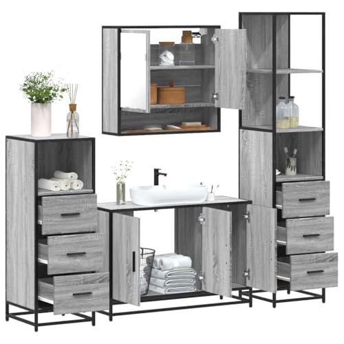 Qnhdfrt 4-TLG Badmöbel Set Grau Sonoma Holzwerkstoff 65-90 cm Breite mit Spiegelschrank und Waschbeckenunterschrank Robuste Metallgestelle Reichlich Stauraum für kleine Badezimmer Qnhdfrt 4-TLG Badmöbel Set Grau Sonoma Holzwerkstoff 65-90 cm Breite mit Spiegelschrank und Waschbeckenunterschrank Robuste Metallgestelle Reichlich Stauraum für kleine Badezimmer von Qnhdfrt