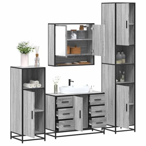 Qnhdfrt 4 TLG Badmöbel Set Grau Sonoma Medizinschrank Waschbeckenunterschrank Spiegelschrank hoch und niedrig Holzwerkstoff Metallgestell geräumig stabil für kleine Bäder und Gäste WC Qnhdfrt 4 TLG Badmöbel Set Grau Sonoma Medizinschrank Waschbeckenunterschrank Spiegelschrank hoch und niedrig Holzwerkstoff Metallgestell geräumig stabil für kleine Bäder und Gäste WC von Qnhdfrt