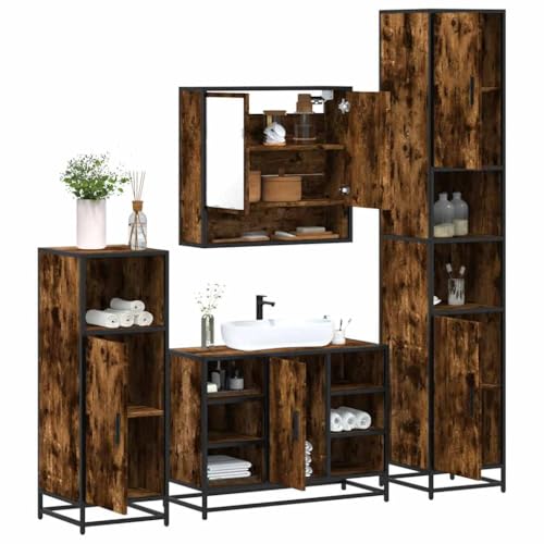 Qnhdfrt 4-TLG Badmöbel Set Räuchereiche 80x33x60 cm mit Spiegel Metallgestell Stauraum Medikamentenschrank Badschrank für kleines Badezimmer WC und Küche Qnhdfrt 4-TLG Badmöbel Set Räuchereiche 80x33x60 cm mit Spiegel Metallgestell Stauraum Medikamentenschrank Badschrank für kleines Badezimmer WC und Küche von Qnhdfrt