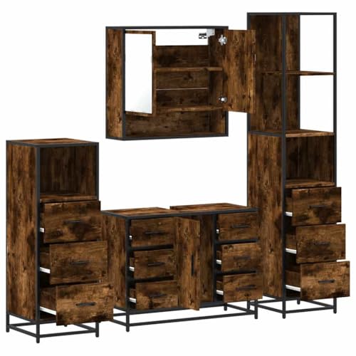 Qnhdfrt 4-TLG Badmöbel Set Räuchereiche 80x60 cm Holzwerkstoff Metallgestell Wandmontage Badezimmerschrank mit Spiegelschrank für kleines Bad Qnhdfrt 4-TLG Badmöbel Set Räuchereiche 80x60 cm Holzwerkstoff Metallgestell Wandmontage Badezimmerschrank mit Spiegelschrank für kleines Bad von Qnhdfrt
