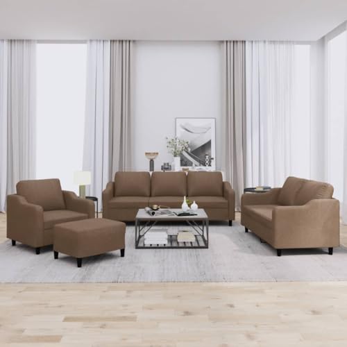 Qnhdfrt 4-TLG Sofagarnitur Braun Stoff mit Sessel und Hocker Bequeme Couch für Wohnzimmer Sitzecke Lounge von Qnhdfrt