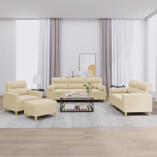 Qnhdfrt 4-TLG Sofagarnitur Set mit Sessel 2-Sitzer und 3-Sitzer Sofa Creme Stoff inklusive Kissen und Fußhocker für Wohnzimmer Lounge Bereich Robustes Design Qnhdfrt 4-TLG Sofagarnitur Set mit Sessel 2-Sitzer und 3-Sitzer Sofa Creme Stoff inklusive Kissen und Fußhocker für Wohnzimmer Lounge Bereich Robustes Design von Qnhdfrt