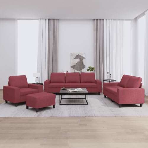 Qnhdfrt 4-TLG Sofagarnitur Weinrot Stoff Bequemes Sofa Set mit Sessel und Fußhocker für Wohnzimmer Robustes Design Langlebige Materialien Kompakte Größe Qnhdfrt 4-TLG Sofagarnitur Weinrot Stoff Bequemes Sofa Set mit Sessel und Fußhocker für Wohnzimmer Robustes Design Langlebige Materialien Kompakte Größe von Qnhdfrt