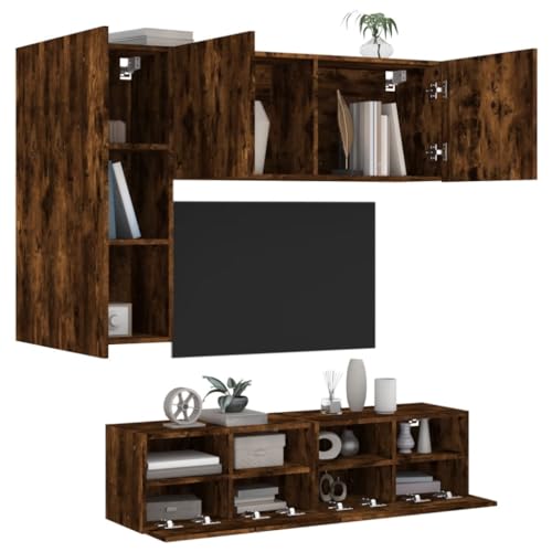 Qnhdfrt 4-TLG TV-Wandschrank Set in Räuchereiche Holzwerkstoff 100x41 cm Lowboard mit Sideboard und Hängeschrank Modernes wandmontiertes Fernsehtischsystem für Wohnzimmer Flur Büro Qnhdfrt 4-TLG TV-Wandschrank Set in Räuchereiche Holzwerkstoff 100x41 cm Lowboard mit Sideboard und Hängeschrank Modernes wandmontiertes Fernsehtischsystem für Wohnzimmer Flur Büro von Qnhdfrt