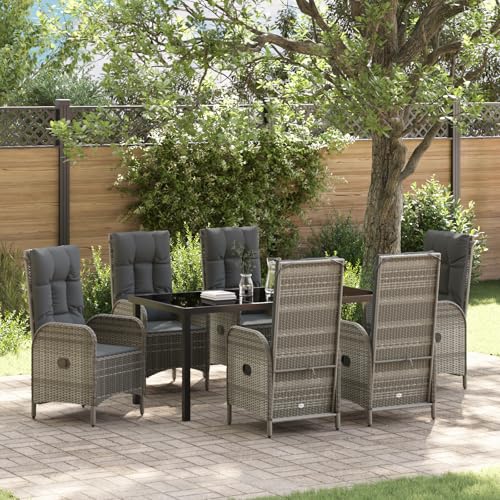 Qnhdfrt 4-TLG. Garten ESS-Set Grau Poly-Rattan Outdoor Set mit Sitzkissen Rechteckig Modernes Design Wetterbeständig für Terrasse Balkon Garten von Qnhdfrt