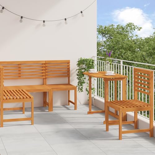 Qnhdfrt 4-TLG. Garten Essgruppe aus Massivholz Akazie Outdoor Tischset Braun Rechteckig für Garten Balkon Terrasse mit rustikalem Design und Langer Haltbarkeit von Qnhdfrt