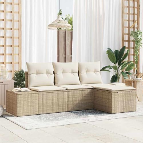 Qnhdfrt 4-TLG. Garten Sofa Set mit Kissen Beige aus Poly Rattan Modernes Design UV-beständig und Wetterfest für Terrasse Balkon oder Garten Lounge Sitzgruppe Qnhdfrt 4-TLG. Garten Sofa Set mit Kissen Beige aus Poly Rattan Modernes Design UV-beständig und Wetterfest für Terrasse Balkon oder Garten Lounge Sitzgruppe von Qnhdfrt