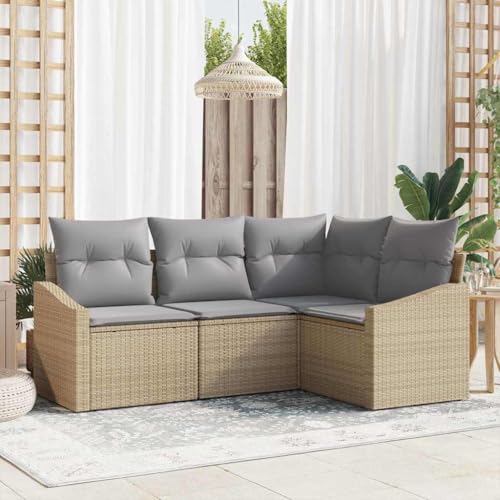 Qnhdfrt 4-TLG. Garten Sofaset Beige Poly Rattan mit Kissen Modulares Design für Terrasse Garten und Balkon Robuste Wetterfeste Outdoor Möbel Sitzgruppe Qnhdfrt 4-TLG. Garten Sofaset Beige Poly Rattan mit Kissen Modulares Design für Terrasse Garten und Balkon Robuste Wetterfeste Outdoor Möbel Sitzgruppe von Qnhdfrt