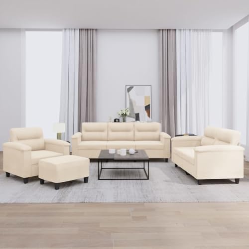 Qnhdfrt 4-TLG. Sofagarnitur Beige Mikrofasergewebe Ecksofa mit Sessel 2-Sitzer 3-Sitzer und Hocker 210 cm Breit Robustes Holz-Metall-Gestell Modernes Design für Wohnzimmer Büro und Balkon von Qnhdfrt
