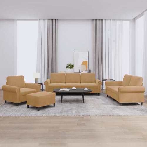Qnhdfrt 4-TLG. Sofagarnitur Braun Samt mit Kissen – Bequemes Samtsofa Set mit Sessel, 2-Sitzer, 3-Sitzer und Fußhocker für Wohnzimmer, Balkon oder Loungebereich von Qnhdfrt