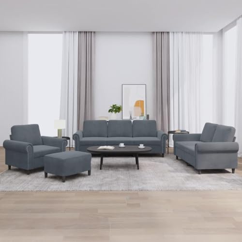 Qnhdfrt 4-TLG. Sofagarnitur Dunkelgrau Samt mit Kissen – Inklusive Sessel, 2-Sitzer Sofa, 3-Sitzer Sofa und Fußhocker für Wohnzimmer, Balkon oder Lounge, Weicher Samtstoff und Robustes Metallgestell Qnhdfrt 4-TLG. Sofagarnitur Dunkelgrau Samt mit Kissen – Inklusive Sessel, 2-Sitzer Sofa, 3-Sitzer Sofa und Fußhocker für Wohnzimmer, Balkon oder Lounge, Weicher Samtstoff und Robustes Metallgestell von Qnhdfrt
