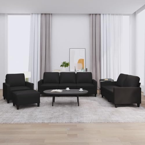 Qnhdfrt 4-TLG. Sofagarnitur Schwarz Kunstleder mit Sessel, 2-Sitzer Sofa, 3-Sitzer Sofa und Hocker Bequeme und Stabile Sitzgruppe für Wohnzimmer, Esszimmer, Jugendzimmer Qnhdfrt 4-TLG. Sofagarnitur Schwarz Kunstleder mit Sessel, 2-Sitzer Sofa, 3-Sitzer Sofa und Hocker Bequeme und Stabile Sitzgruppe für Wohnzimmer, Esszimmer, Jugendzimmer von Qnhdfrt