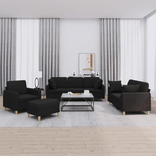 Qnhdfrt 4-TLG. Sofagarnitur Schwarz Stoff mit Sessel, 2-Sitzer, 3-Sitzer, Hocker und Kissen – Robuste Wohnlandschaft für Wohnzimmer, Balkon und Innenbereiche Qnhdfrt 4-TLG. Sofagarnitur Schwarz Stoff mit Sessel, 2-Sitzer, 3-Sitzer, Hocker und Kissen – Robuste Wohnlandschaft für Wohnzimmer, Balkon und Innenbereiche von Qnhdfrt