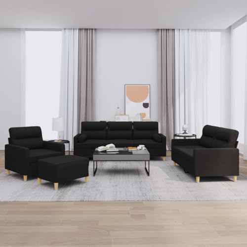 Qnhdfrt 4-TLG. Sofagarnitur Schwarz Stoff mit Sessel, Zweisitzer Sofa, Dreisitzer Sofa und Fußhocker für Wohnzimmer oder Balkon Qnhdfrt 4-TLG. Sofagarnitur Schwarz Stoff mit Sessel, Zweisitzer Sofa, Dreisitzer Sofa und Fußhocker für Wohnzimmer oder Balkon von Qnhdfrt