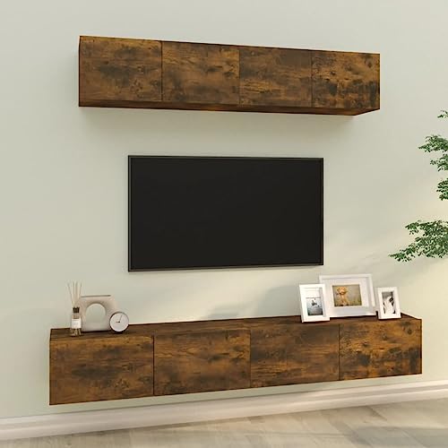 Qnhdfrt 4-TLG. TV-Schrank-Set Räuchereiche Holzwerkstoff - Modernes Design mit viel Stauraum für Ihr Wohnzimmer von Qnhdfrt