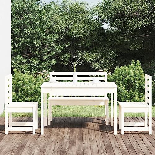 Qnhdfrt 4 teilige Garten Essgruppe aus massivem Kiefernholz Weiß Tisch 121 cm Bank und 2 Stühle für Terrasse Balkon und Garten Qnhdfrt 4 teilige Garten Essgruppe aus massivem Kiefernholz Weiß Tisch 121 cm Bank und 2 Stühle für Terrasse Balkon und Garten von Qnhdfrt