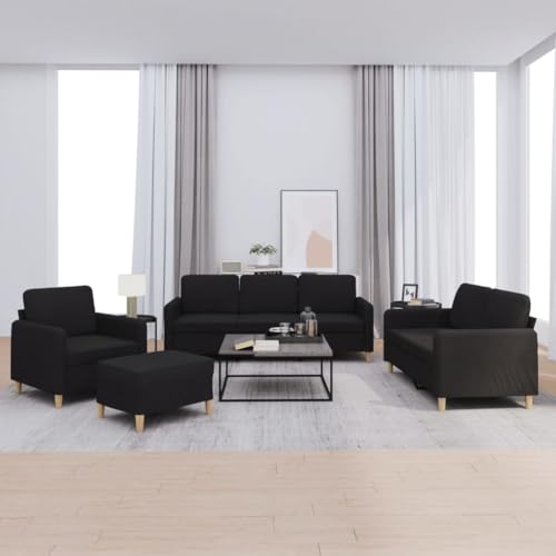 Qnhdfrt 4-teilige Sofagarnitur Schwarz Stoff mit 6 Kissen, Inklusive Sessel, 2-Sitzer Sofa, 3-Sitzer Couch und Fußhocker, Robustes Gestell Bequeme Polsterung für Wohnzimmer Jugendzimmer Essbereich Qnhdfrt 4-teilige Sofagarnitur Schwarz Stoff mit 6 Kissen, Inklusive Sessel, 2-Sitzer Sofa, 3-Sitzer Couch und Fußhocker, Robustes Gestell Bequeme Polsterung für Wohnzimmer Jugendzimmer Essbereich von Qnhdfrt