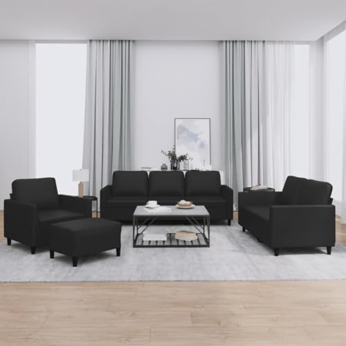 Qnhdfrt 4-teilige Sofagarnitur in Schwarz 80 140 200 cm Kunstleder Modernes Wohnzimmer-Set mit Hocker Bequem & Robust für Living Room Schlafzimmer von Qnhdfrt