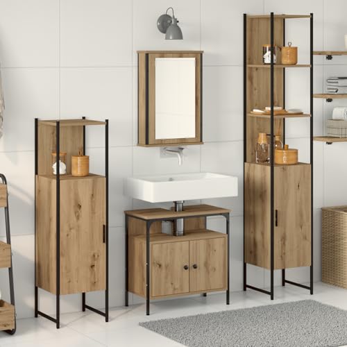 Qnhdfrt 4-teiliges Badezimmermöbel-Set Artisan-Eiche Braun Rechteckig mit Waschtisch Schubladen Spiegeln Schränken und Regalen Modernes Handwerksdesign Viel Stauraum für Badezimmer von Qnhdfrt