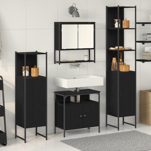 Qnhdfrt 4-teiliges Badezimmermöbel Set Schwarz-Eiche Modern Platzsparend mit Hohem Schrank Unterschrank Wandschrank Regal für Badezimmer Qnhdfrt 4-teiliges Badezimmermöbel Set Schwarz-Eiche Modern Platzsparend mit Hohem Schrank Unterschrank Wandschrank Regal für Badezimmer von Qnhdfrt