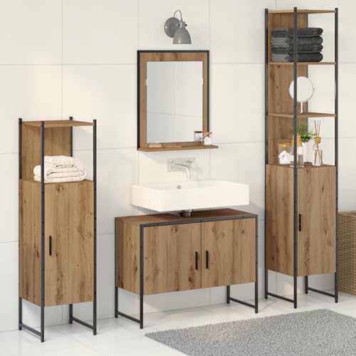 Qnhdfrt 4-teiliges Badmöbel-Set Badezimmerschrank Artisan Eiche Braun Rechteckig aus Holzwerkstoff mit 4 Türen großzügigem Stauraum für modernes Badezimmer Qnhdfrt 4-teiliges Badmöbel-Set Badezimmerschrank Artisan Eiche Braun Rechteckig aus Holzwerkstoff mit 4 Türen großzügigem Stauraum für modernes Badezimmer von Qnhdfrt