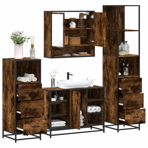 Qnhdfrt 4-teiliges Badmöbel-Set Räuchereiche Holzwerkstoff mit Metallgestell platzsparend für kleine Badezimmer Küche Flur Qnhdfrt 4-teiliges Badmöbel-Set Räuchereiche Holzwerkstoff mit Metallgestell platzsparend für kleine Badezimmer Küche Flur von Qnhdfrt