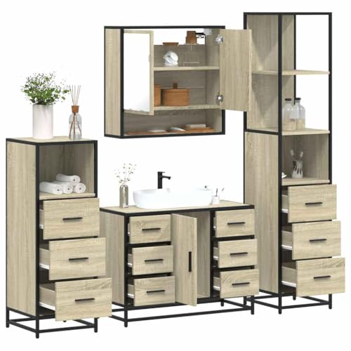 Qnhdfrt 4-teiliges Badmöbel-Set Sonoma-Eiche Holzwerkstoff 80 cm Waschbeckenunterschrank mit Spiegelschrank und Badschrank Robustes Metallgestell Moderne Lösung für kleine und mittlere Badezimmer Qnhdfrt 4-teiliges Badmöbel-Set Sonoma-Eiche Holzwerkstoff 80 cm Waschbeckenunterschrank mit Spiegelschrank und Badschrank Robustes Metallgestell Moderne Lösung für kleine und mittlere Badezimmer von Qnhdfrt