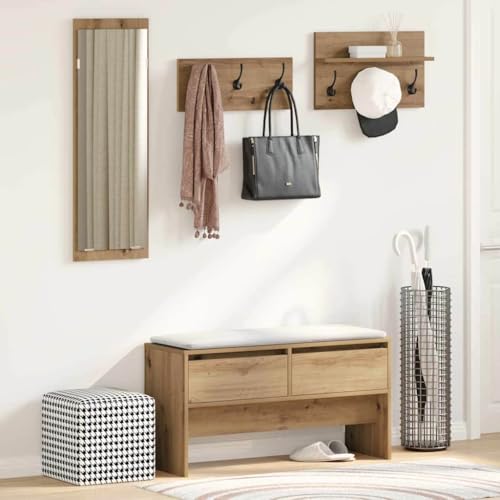 Qnhdfrt 4-teiliges Flurmöbelset in schwarzer Eiche Stauraumbank mit Schubladen Spiegel und Haken Modernes Design für Flur Wohnzimmer oder Schlafzimmer Qnhdfrt 4-teiliges Flurmöbelset in schwarzer Eiche Stauraumbank mit Schubladen Spiegel und Haken Modernes Design für Flur Wohnzimmer oder Schlafzimmer von Qnhdfrt