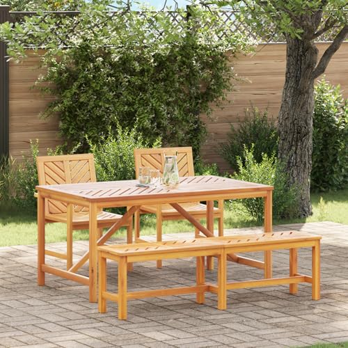 Qnhdfrt 4-teiliges Garten Essset aus massivem Akazienholz Rechteckig Braun mit Tisch Bank und 2 Stühlen für Garten Terrasse Rustikales Design Langlebig Qnhdfrt 4-teiliges Garten Essset aus massivem Akazienholz Rechteckig Braun mit Tisch Bank und 2 Stühlen für Garten Terrasse Rustikales Design Langlebig von Qnhdfrt