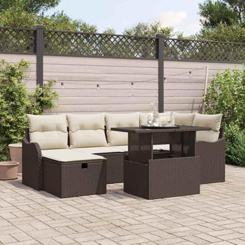 Qnhdfrt 4-teiliges Garten Sofa Set Braun aus Synthetischem Weide mit Kissen Rechteckig Outdoor Lounge Möbel für Garten Terrasse Balkon Qnhdfrt 4-teiliges Garten Sofa Set Braun aus Synthetischem Weide mit Kissen Rechteckig Outdoor Lounge Möbel für Garten Terrasse Balkon von Qnhdfrt